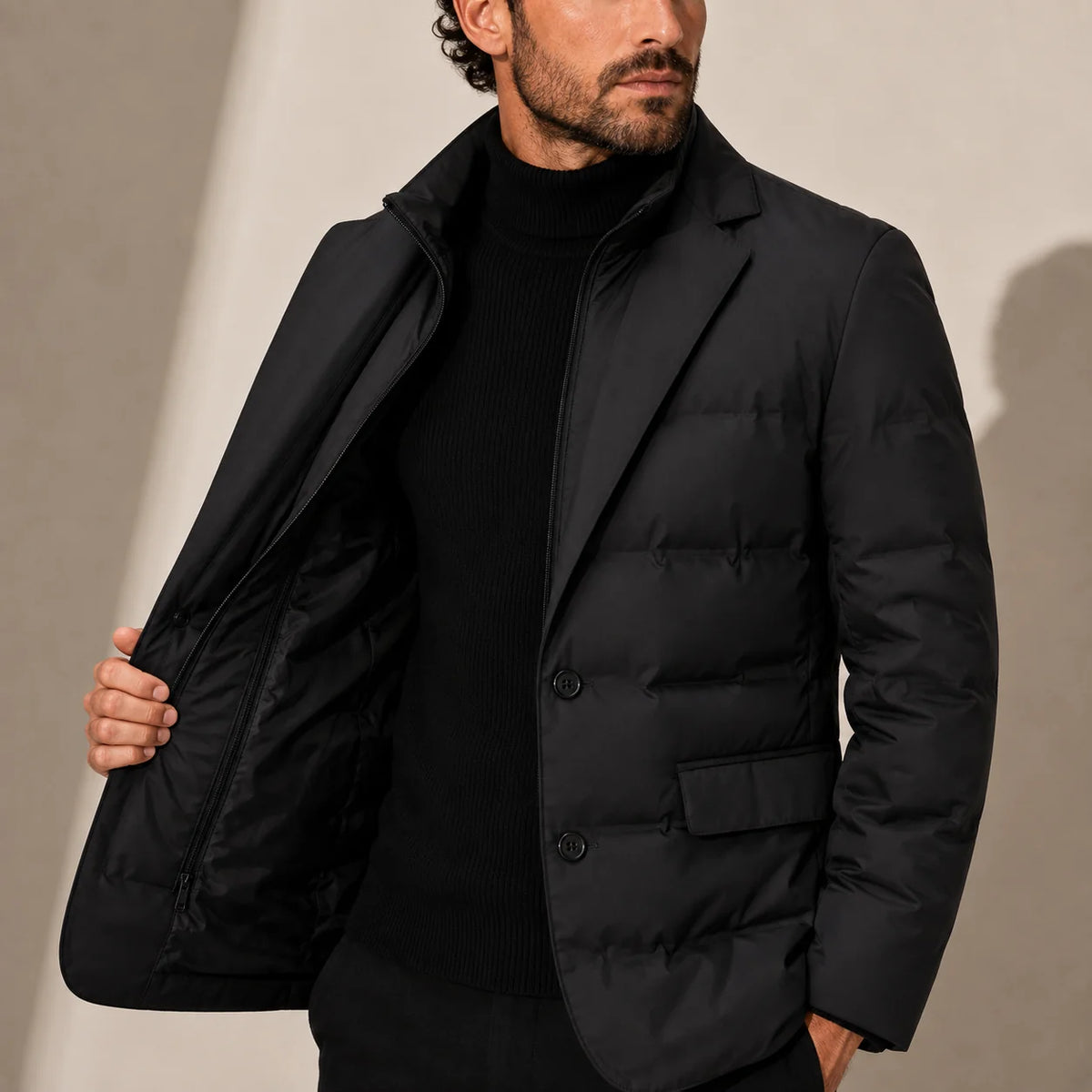 Men's Quilted Puffer Jacket with Structured Lapel 3