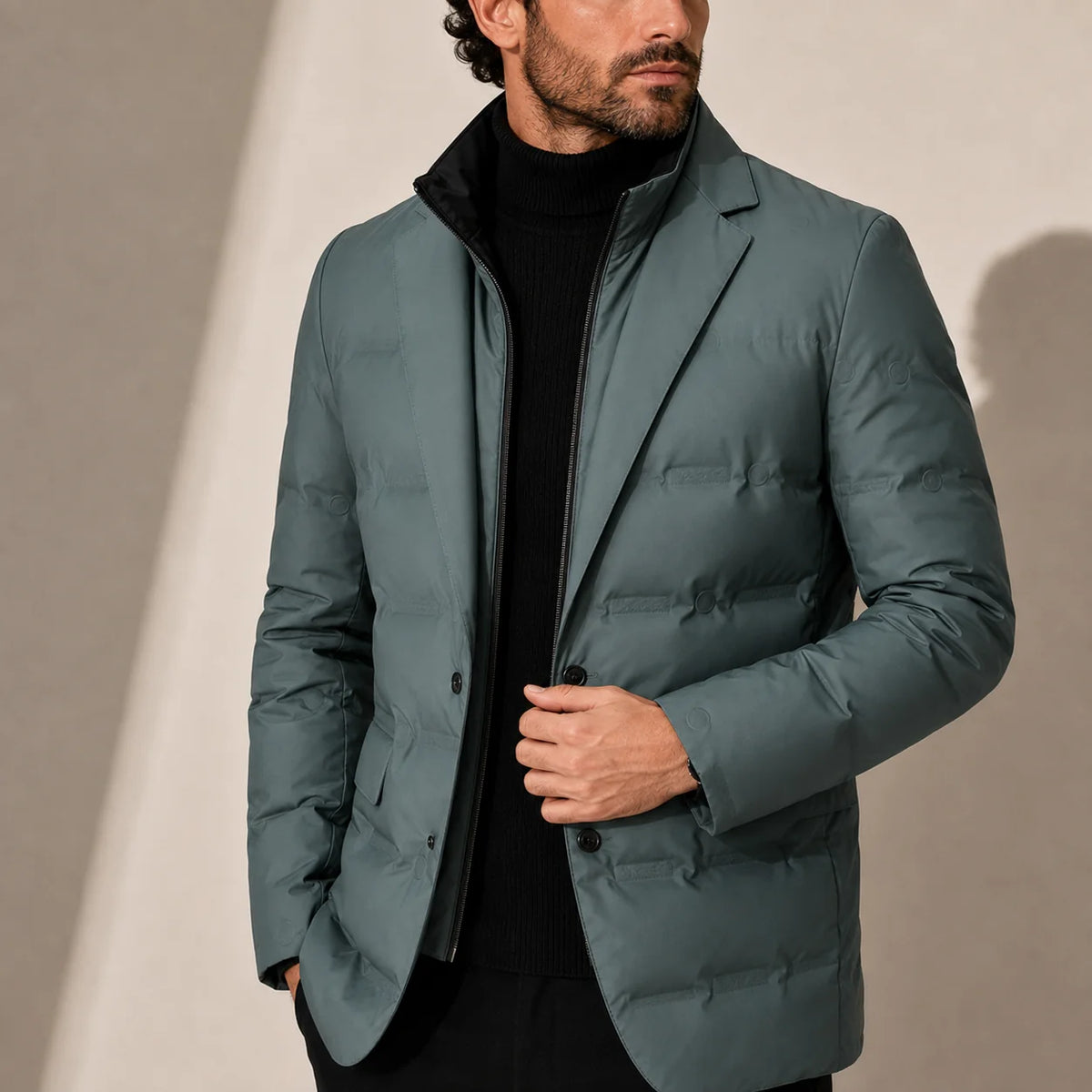 Men's Quilted Puffer Jacket with Structured Lapel 4