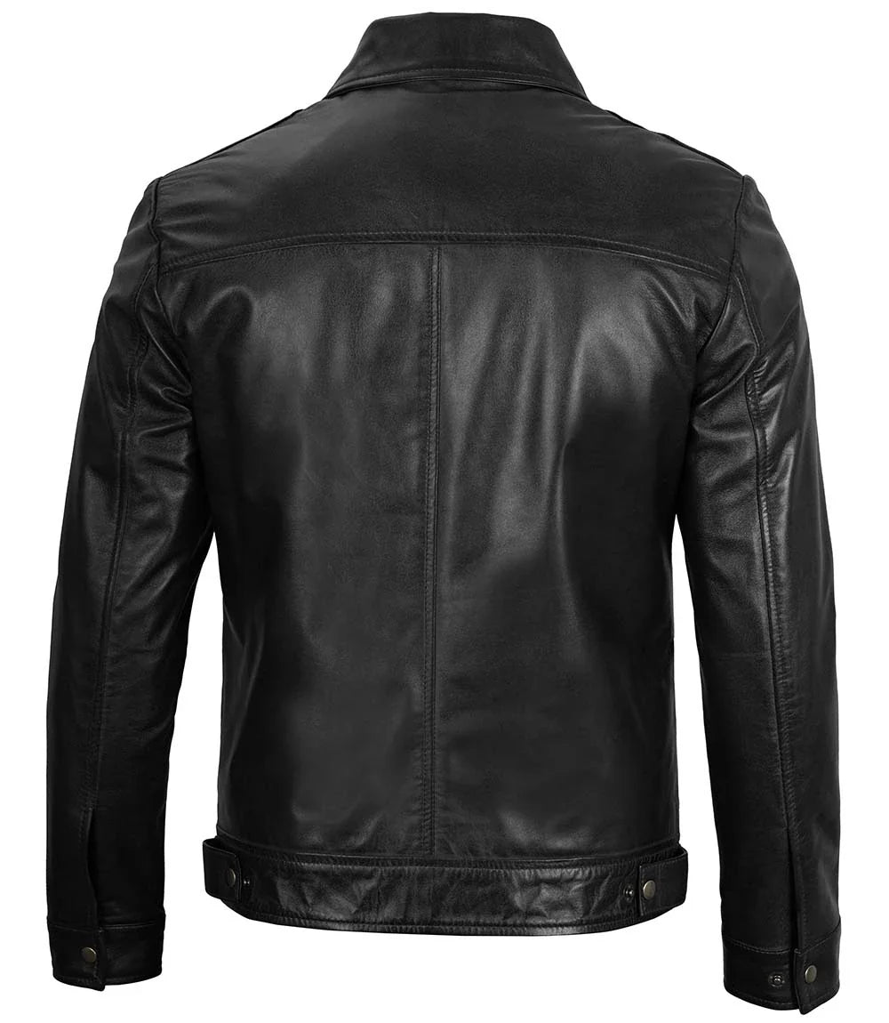 Men's Vintage Black Leather Jacket with Zipper Closure 5