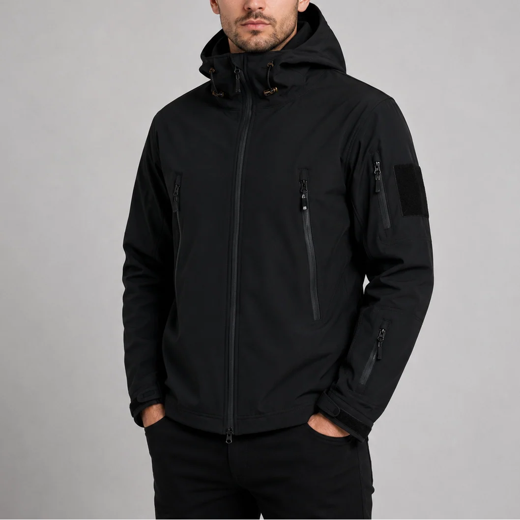 Men's Waterproof Softshell Tactical Jacket with Adjustable Hood 1