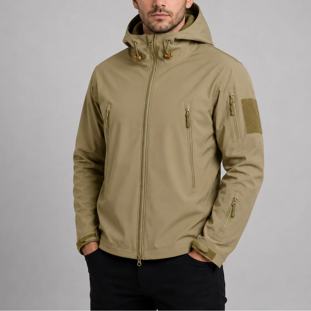 Men's Waterproof Softshell Tactical Jacket with Adjustable Hood 3