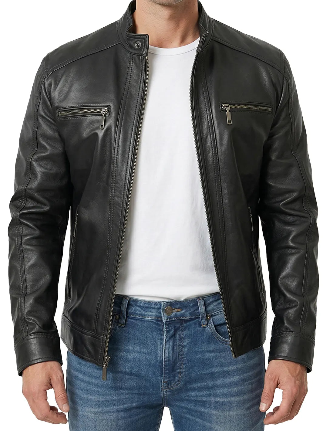Merrill Black Lambskin Leather Jacket with Removable Hood 2