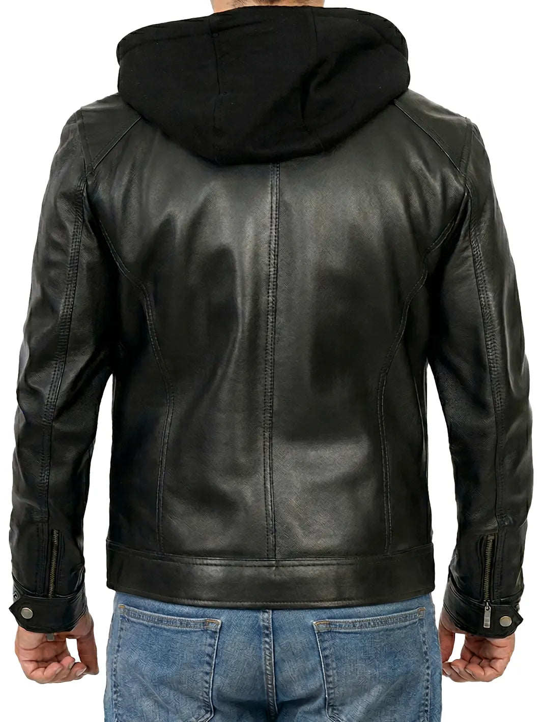 Merrill Black Lambskin Leather Jacket with Removable Hood 3