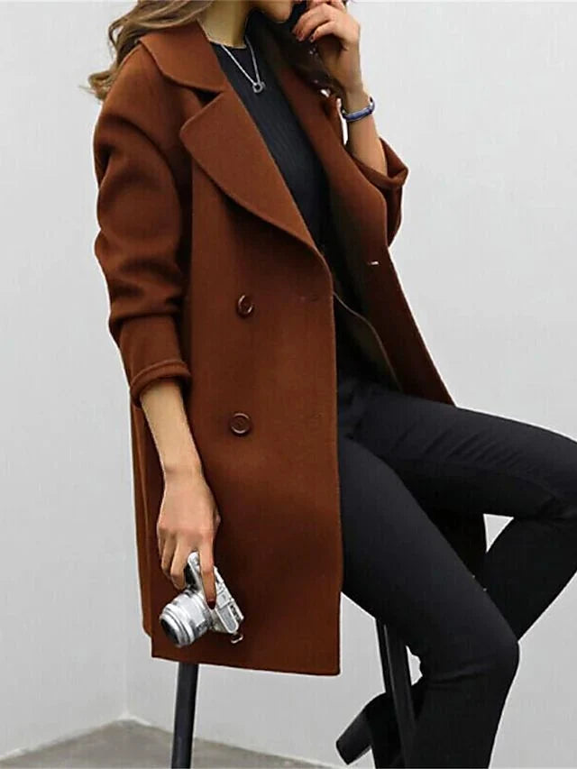 Mid-Length Women's Coat in Earthy Tones for Spring Styling 3