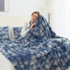 Milk Velvet Bubble Rabbit Plush Blanket - Double-Sided Coral Flannel for Comfort