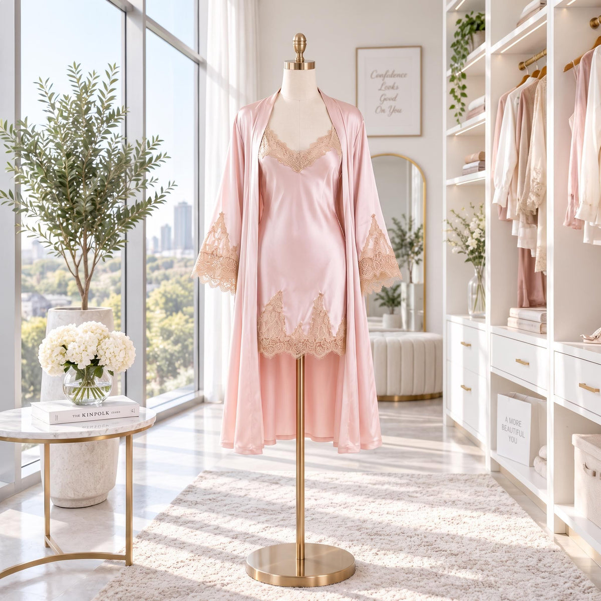 Mulberry Nightgown and Robe Set with Lace Trim-Women's Sleepwear-Glompi-Glompi