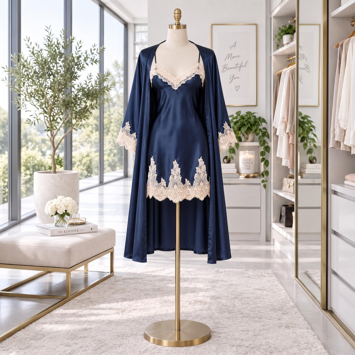 Mulberry Nightgown and Robe Set with Lace Trim-Women's Sleepwear-Glompi-Glompi