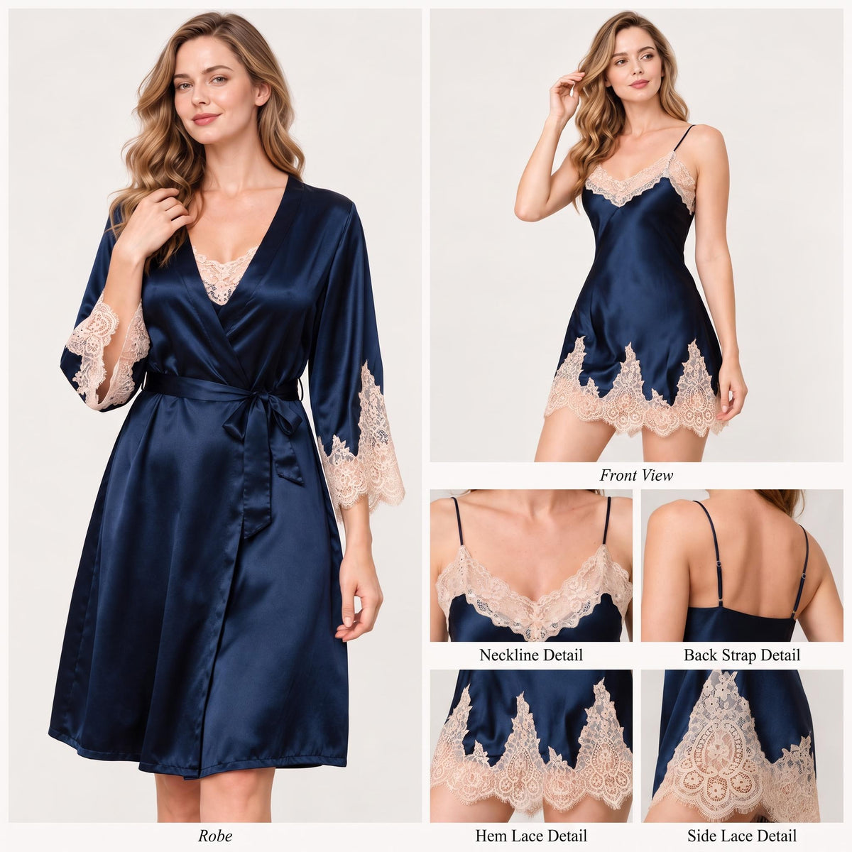 Mulberry Nightgown and Robe Set with Lace Trim-Women's Sleepwear-Glompi-Glompi