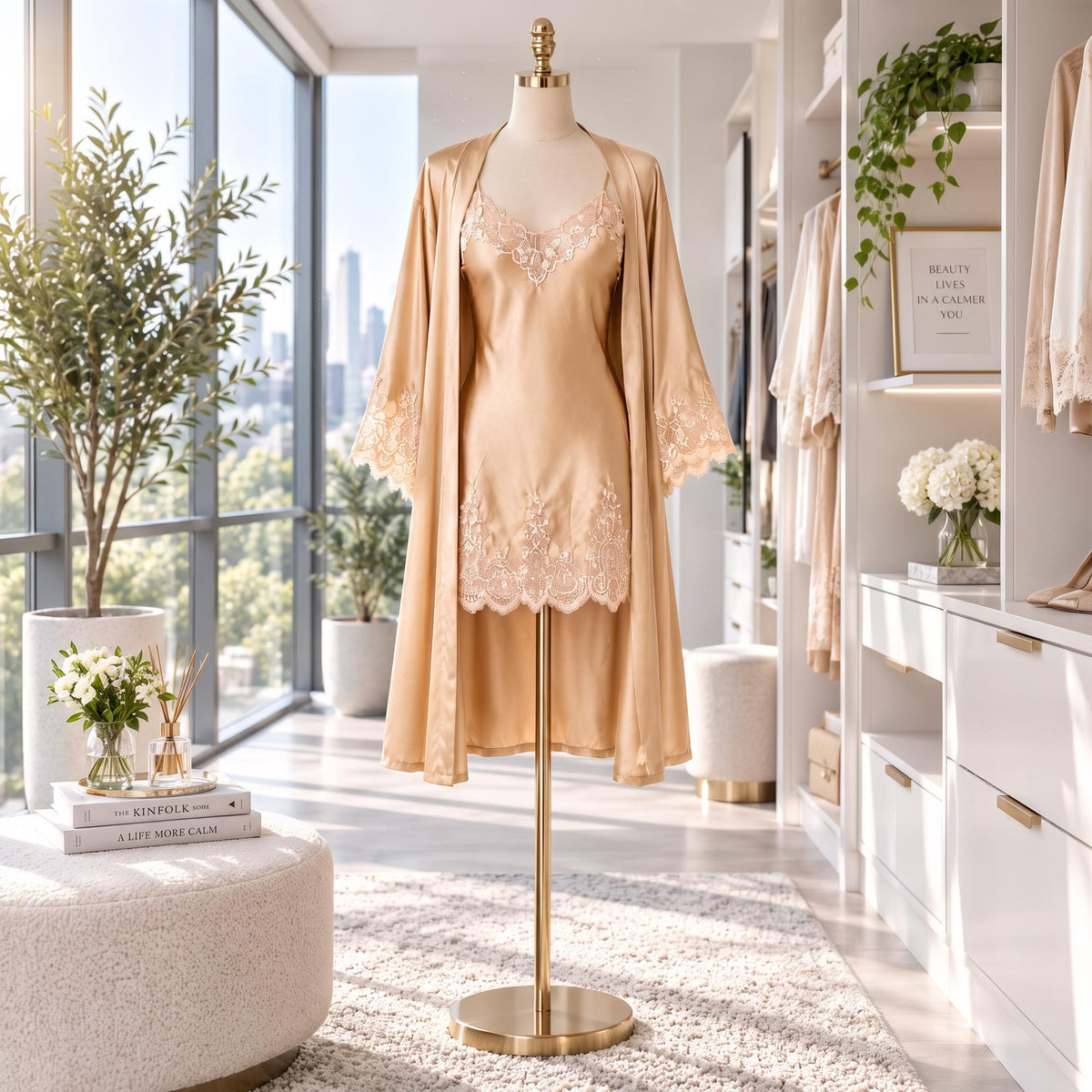 Mulberry Nightgown and Robe Set with Lace Trim-Women's Sleepwear-Glompi-Glompi