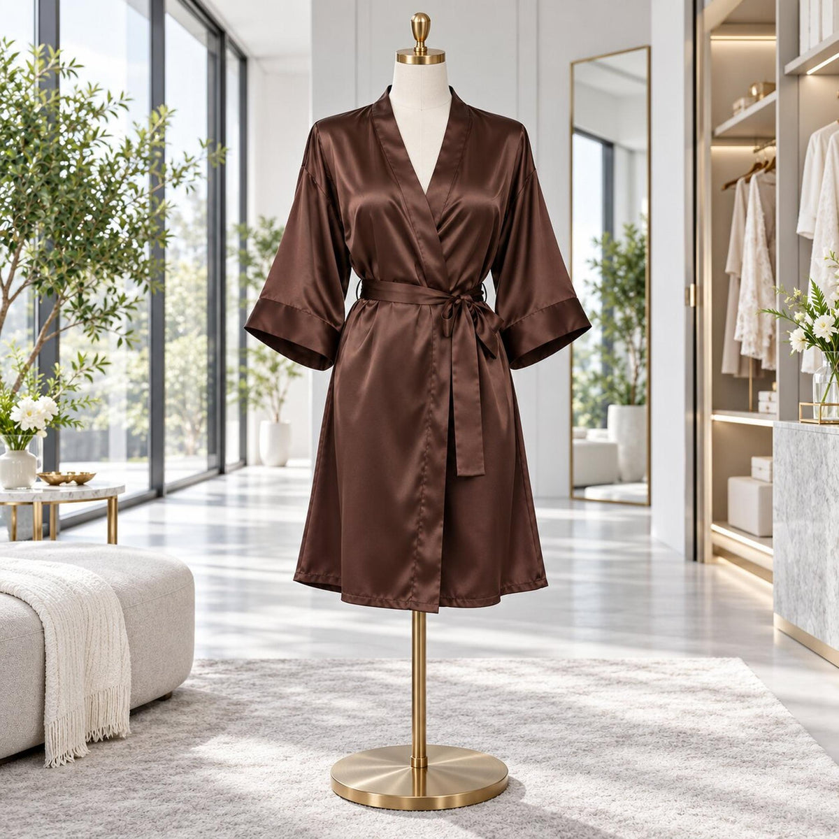 Mulberry Silk 3/4 Sleeve Women's Kimono Wrap Robe-Robes-Glompi-Glompi