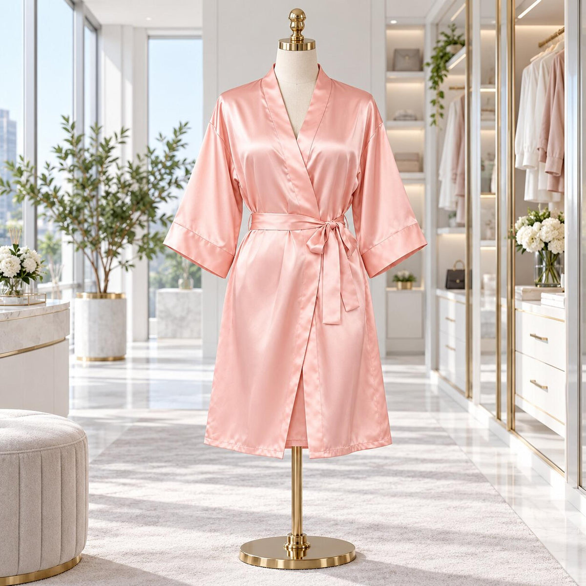 Mulberry Silk 3/4 Sleeve Women's Kimono Wrap Robe-Robes-Glompi-Glompi