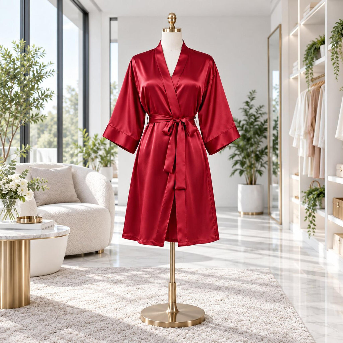 Mulberry Silk 3/4 Sleeve Women's Kimono Wrap Robe-Robes-Glompi-Glompi