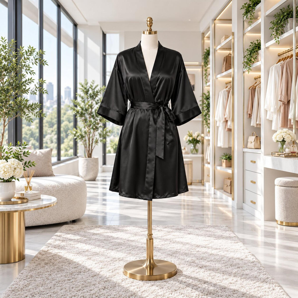 Mulberry Silk 3/4 Sleeve Women's Kimono Wrap Robe-Robes-Glompi-Glompi