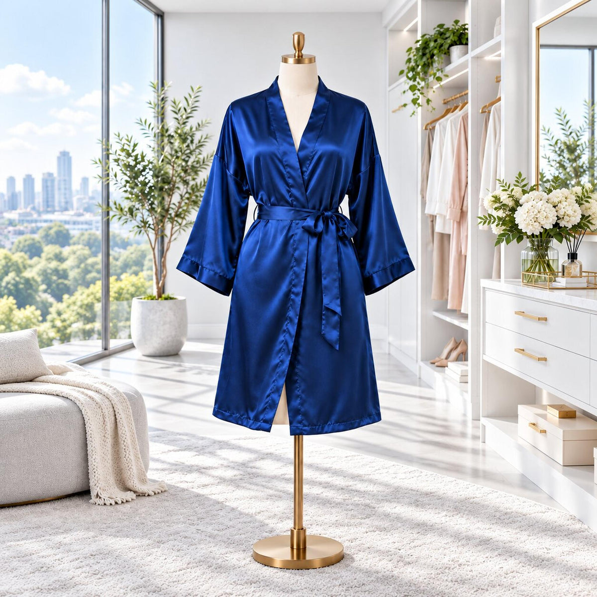 Mulberry Silk 3/4 Sleeve Women's Kimono Wrap Robe-Robes-Glompi-Glompi