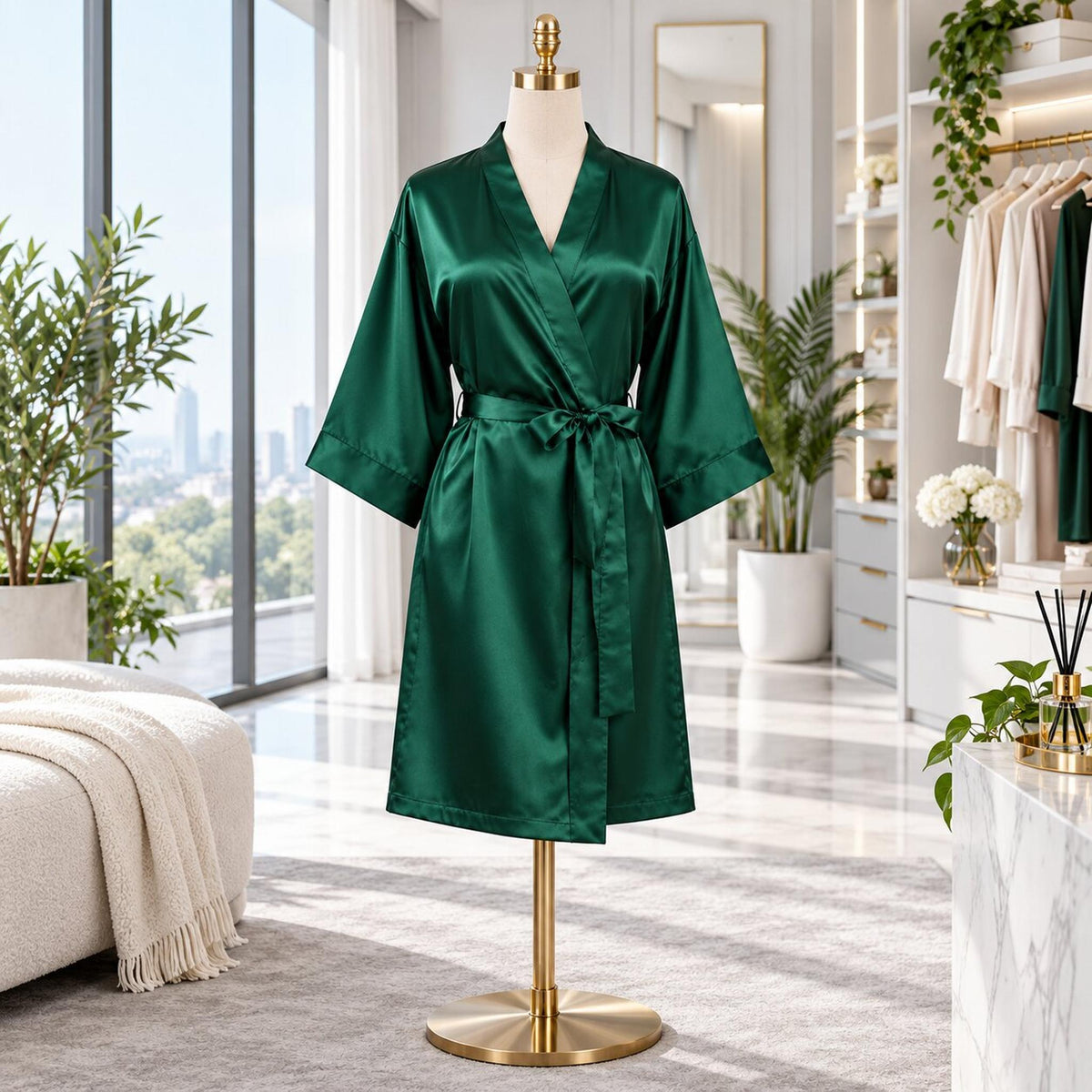 Mulberry Silk 3/4 Sleeve Women's Kimono Wrap Robe-Robes-Glompi-Glompi