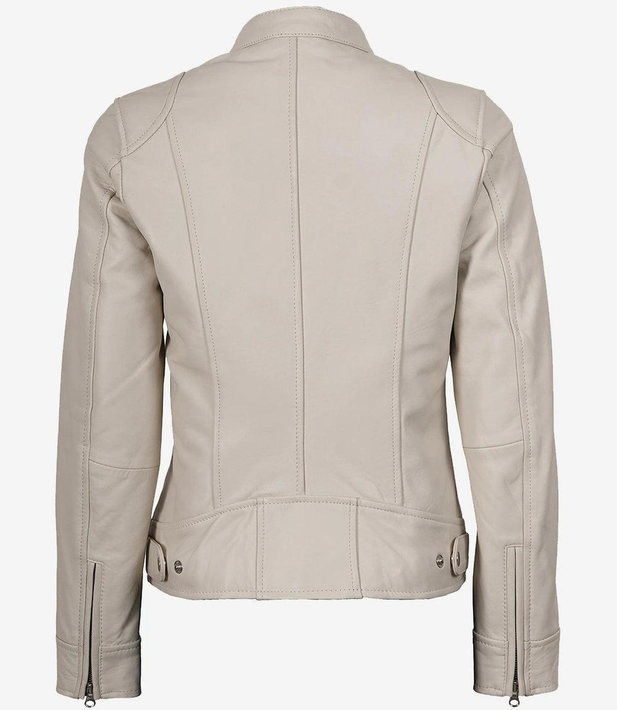 Off White Biker Style Leather Jacket for Women-Leather Jackets-Glompi-Glompi