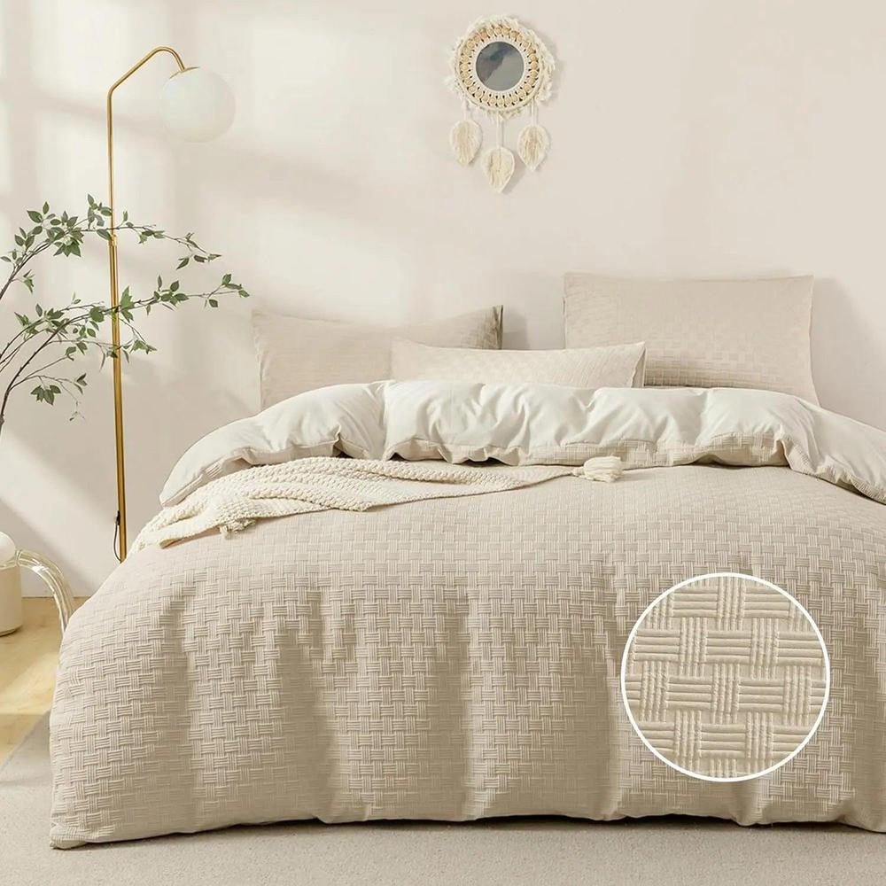 Original Jacquard Duvet Cover Set - Soft Microfiber Waffle Weave Design