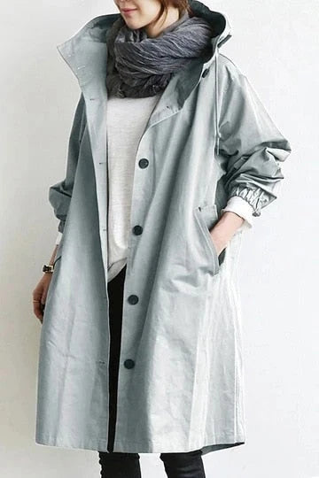 Oversized Hooded Trench Coat with Adjustable Collar 0