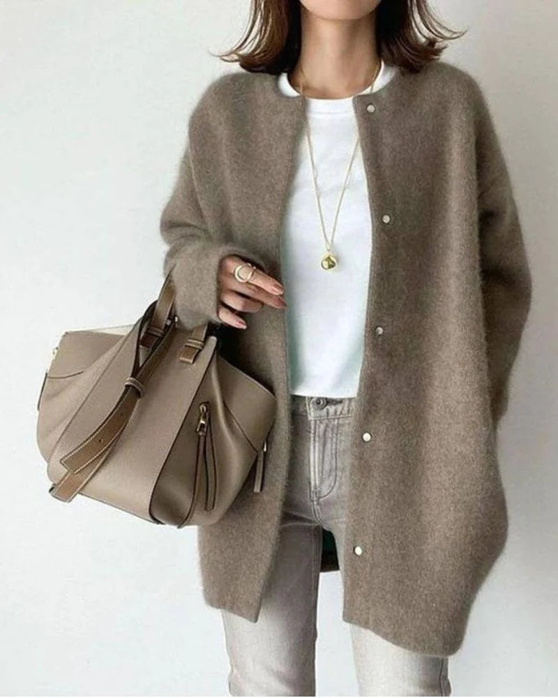Oversized Knit Cardigan with Snap Button Closure 1