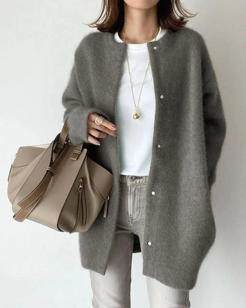 Oversized Knit Cardigan with Snap Button Closure 2