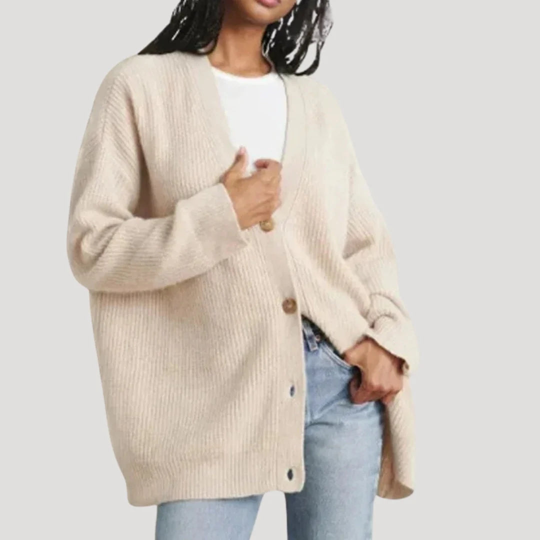 Oversized Knit Cardigan with V-Neck and Button Closure 4