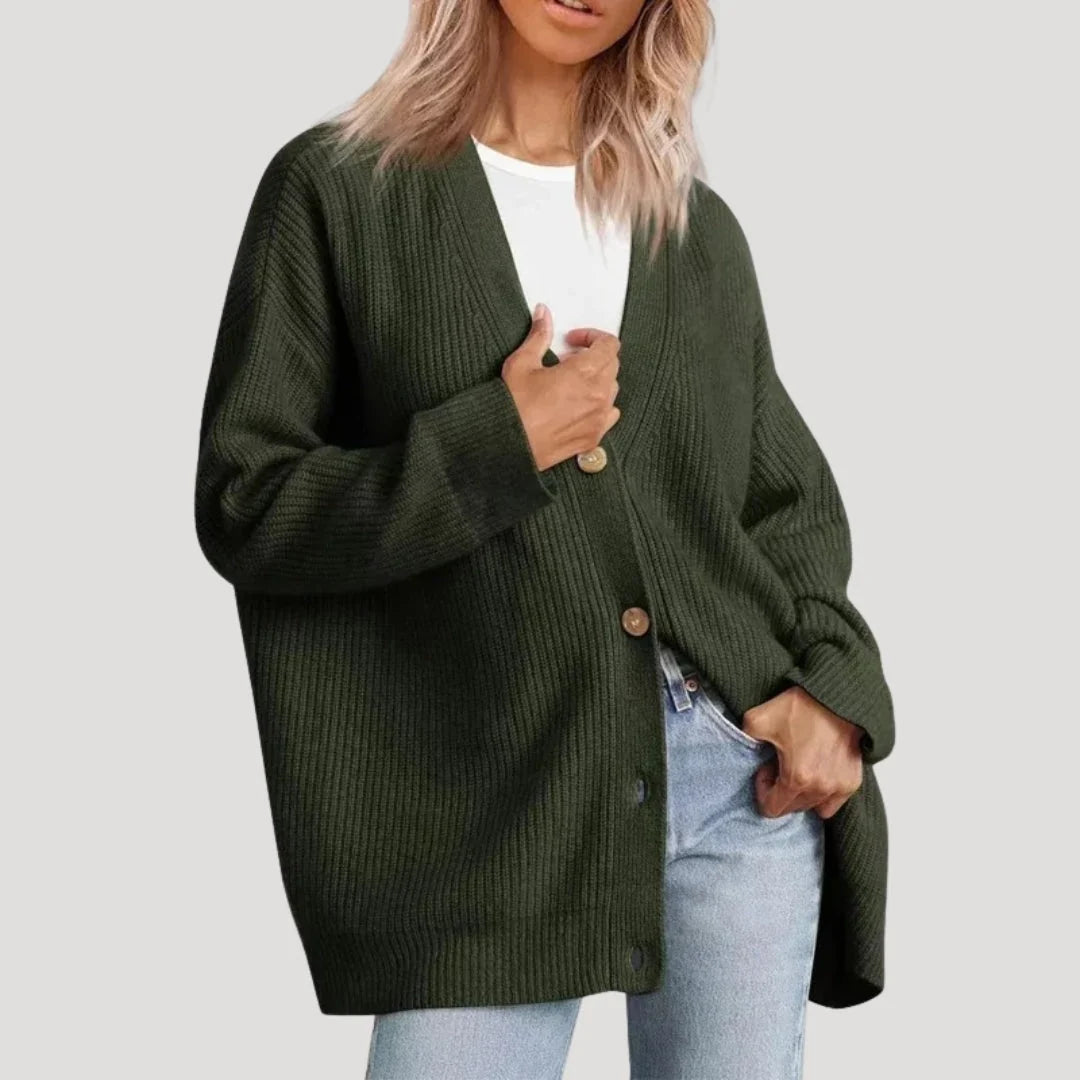 Oversized Knit Cardigan with V-Neck and Button Closure 0