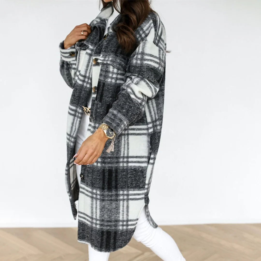 Oversized Plaid Shacket for Women with Button Front and Pockets 3