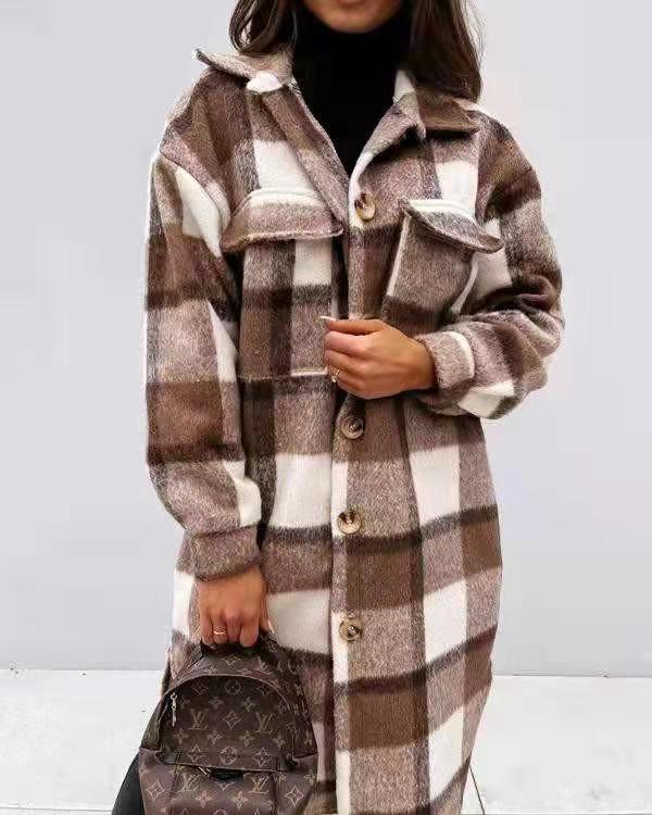 Oversized Plaid Shacket for Women with Button Front and Pockets 6