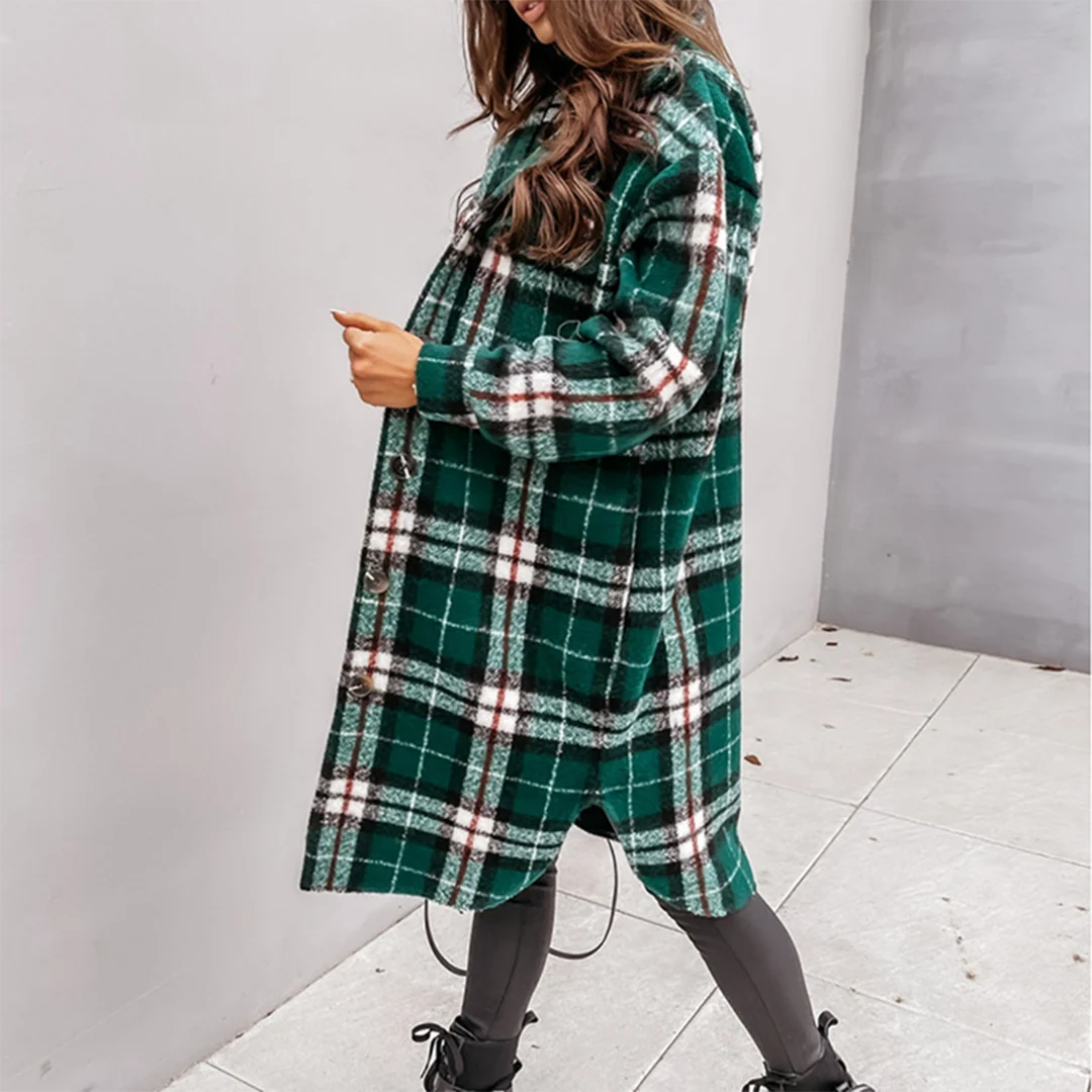Oversized Plaid Shacket for Women with Button Front and Pockets 2