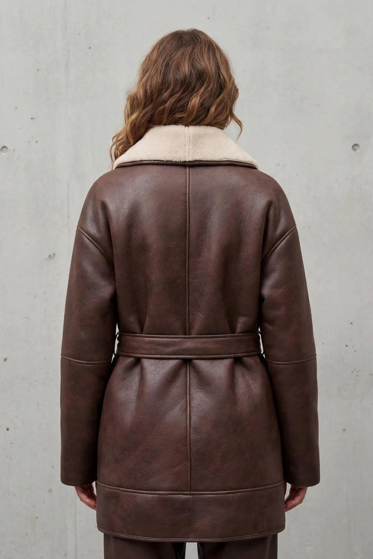 Oversized Vegan Leather Coat with Sherpa Lining 1