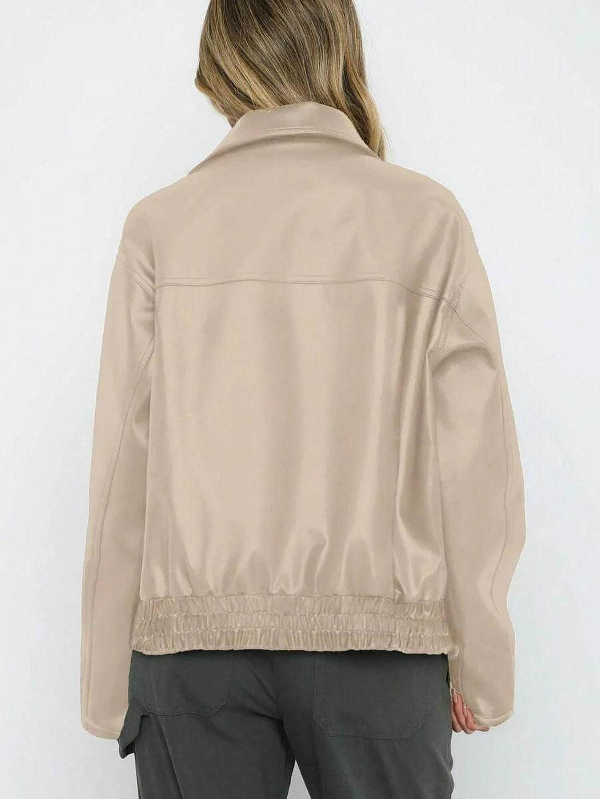 Oversized Vegan Leather Jacket with Gathered Hem 6
