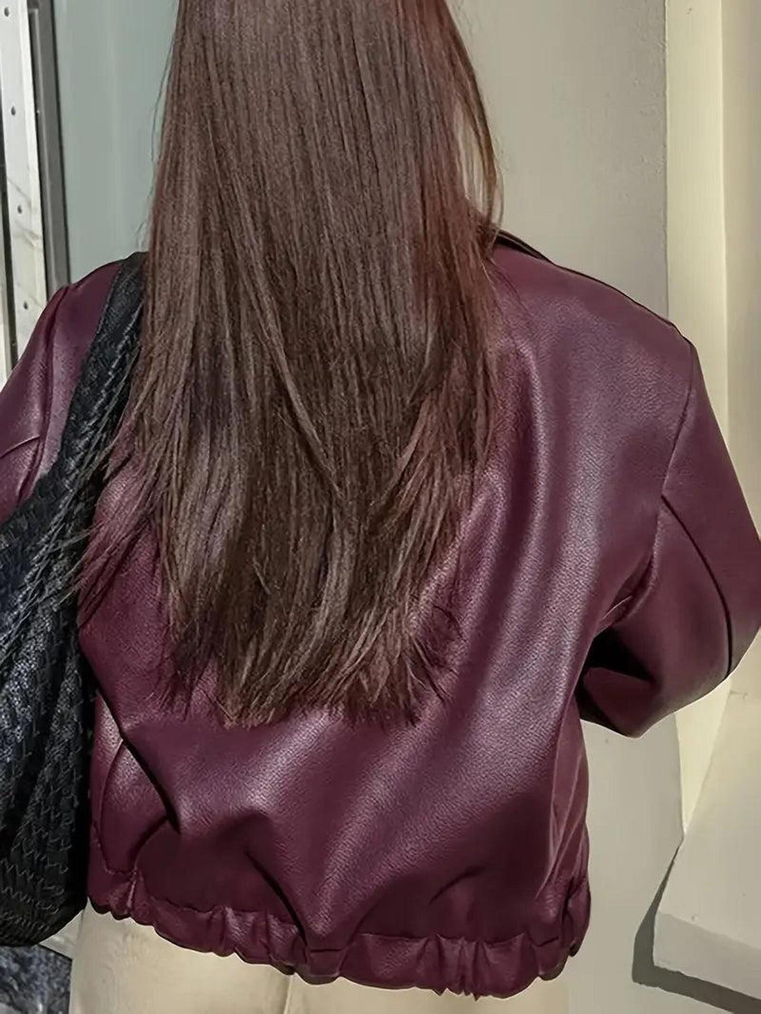 Oversized Vegan Leather Jacket with Zip Front 0