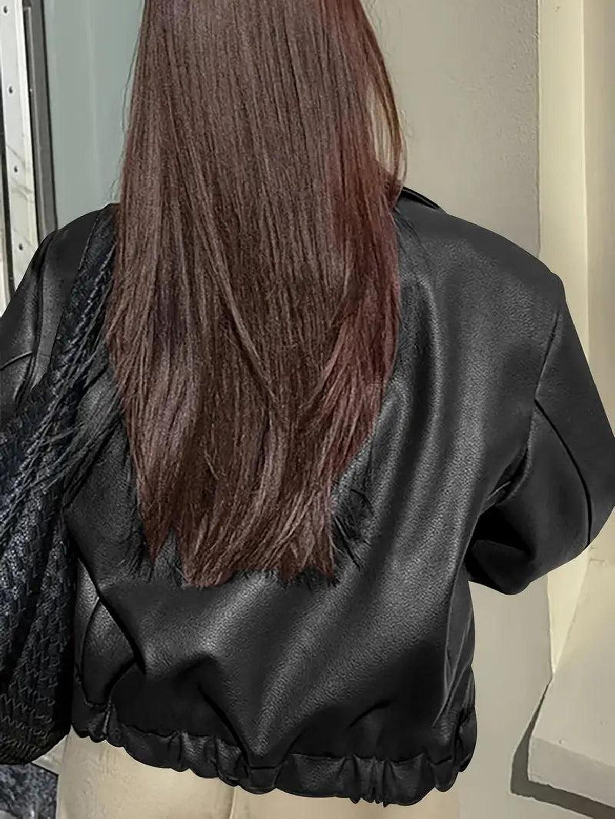 Oversized Vegan Leather Jacket with Zip Front 3