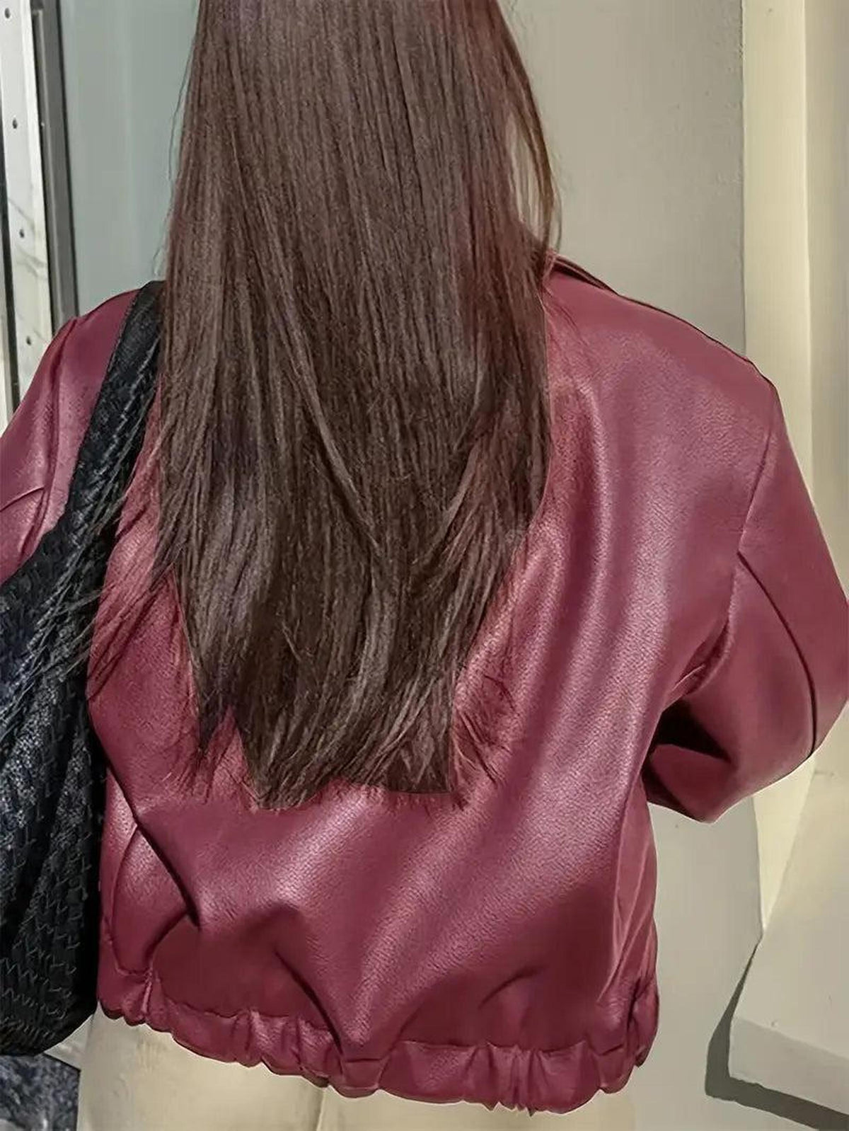 Oversized Vegan Leather Jacket with Zip Front 5