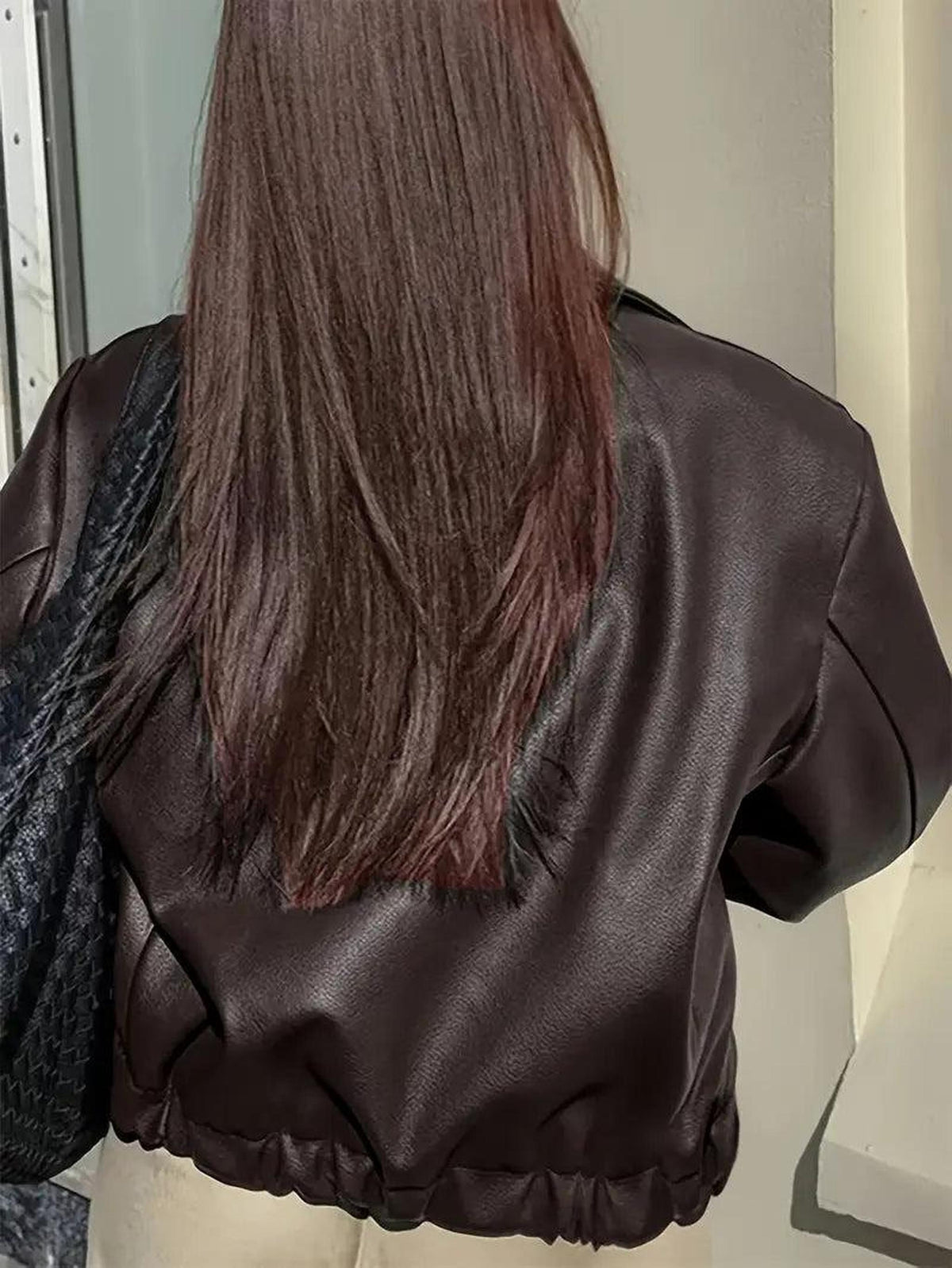 Oversized Vegan Leather Jacket with Zip Front 7