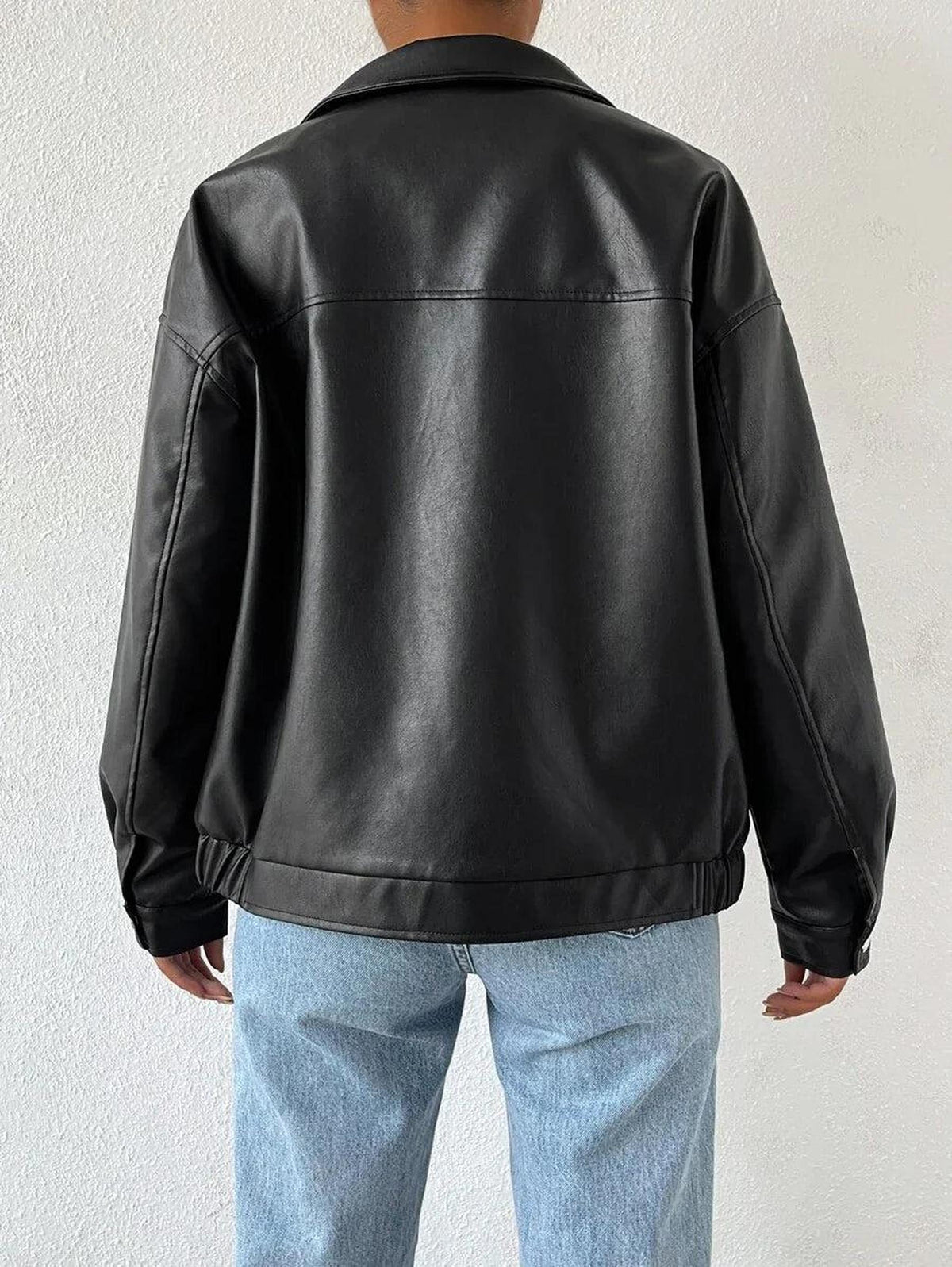 Oversized Women's Jacket in Vegan Leather with Drop Shoulder Design 1