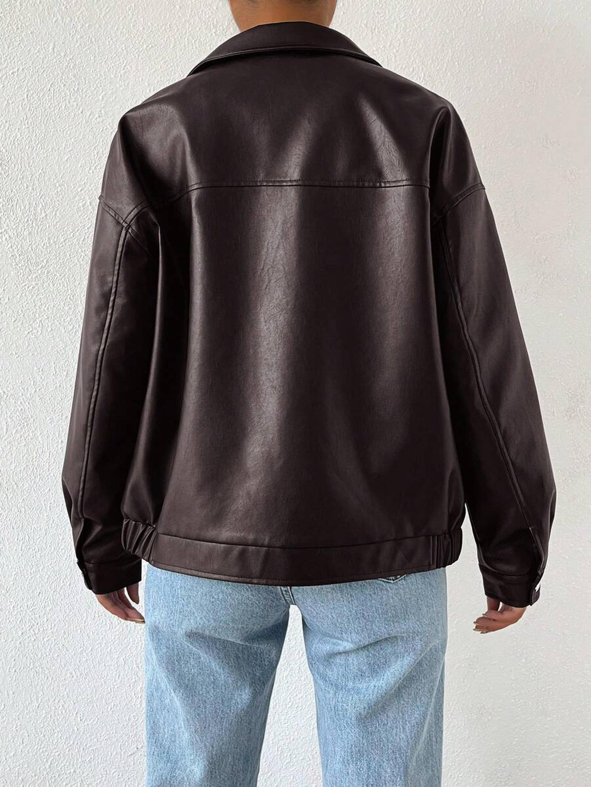Oversized Women's Jacket in Vegan Leather with Drop Shoulder Design 3