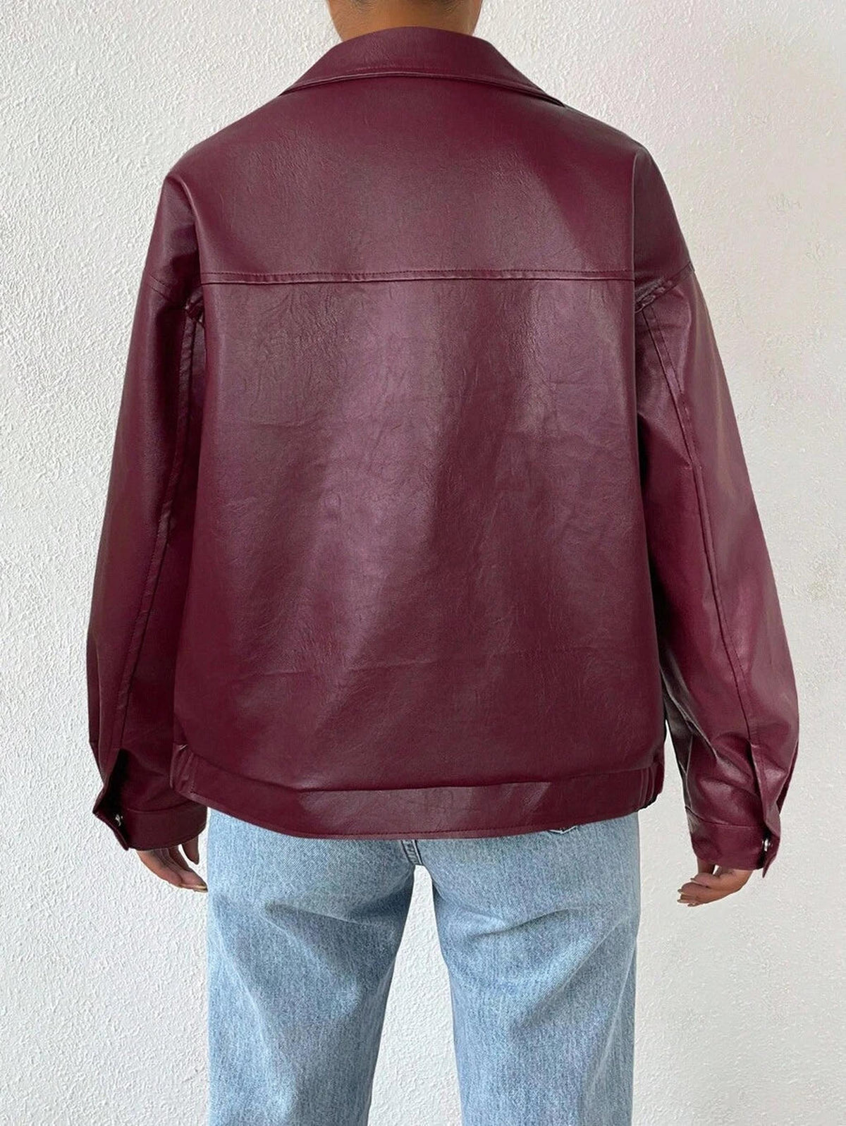 Oversized Women's Jacket in Vegan Leather with Drop Shoulder Design 5