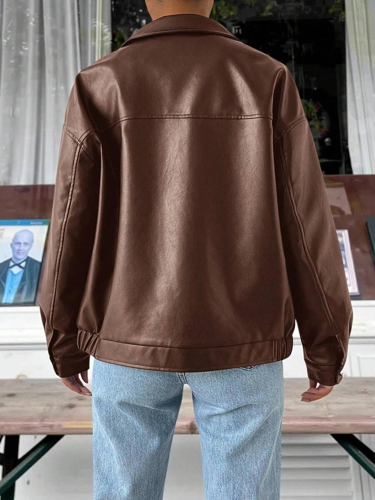 Oversized Women's Jacket in Vegan Leather with Drop Shoulder Design 7