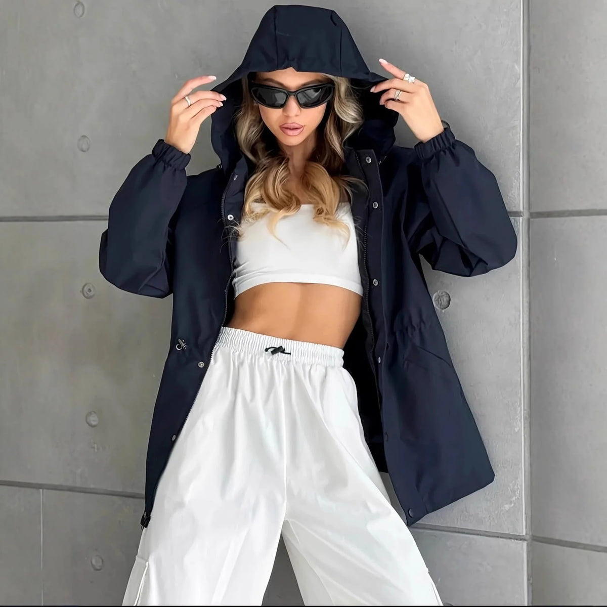 Oversized Women's Rain Jacket with Protective Hood 2