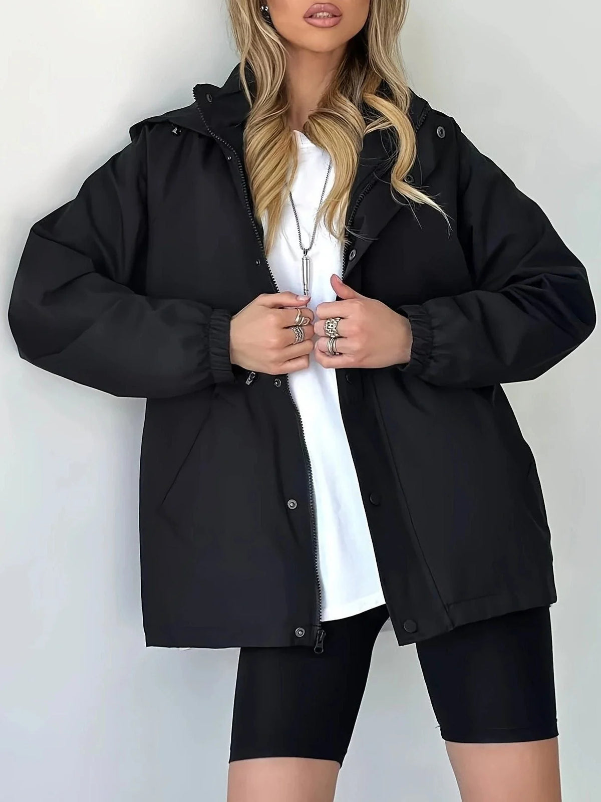 Oversized Women's Rain Jacket with Protective Hood 5