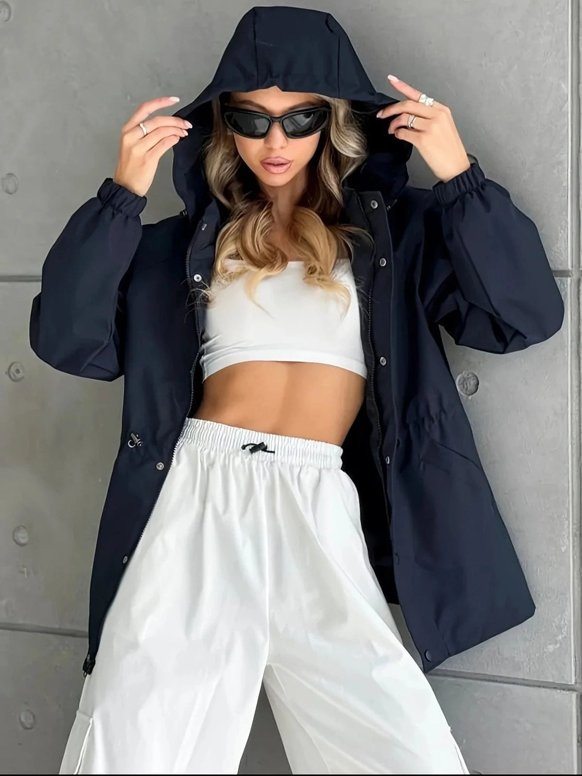 Oversized Women's Rain Jacket with Protective Hood 7