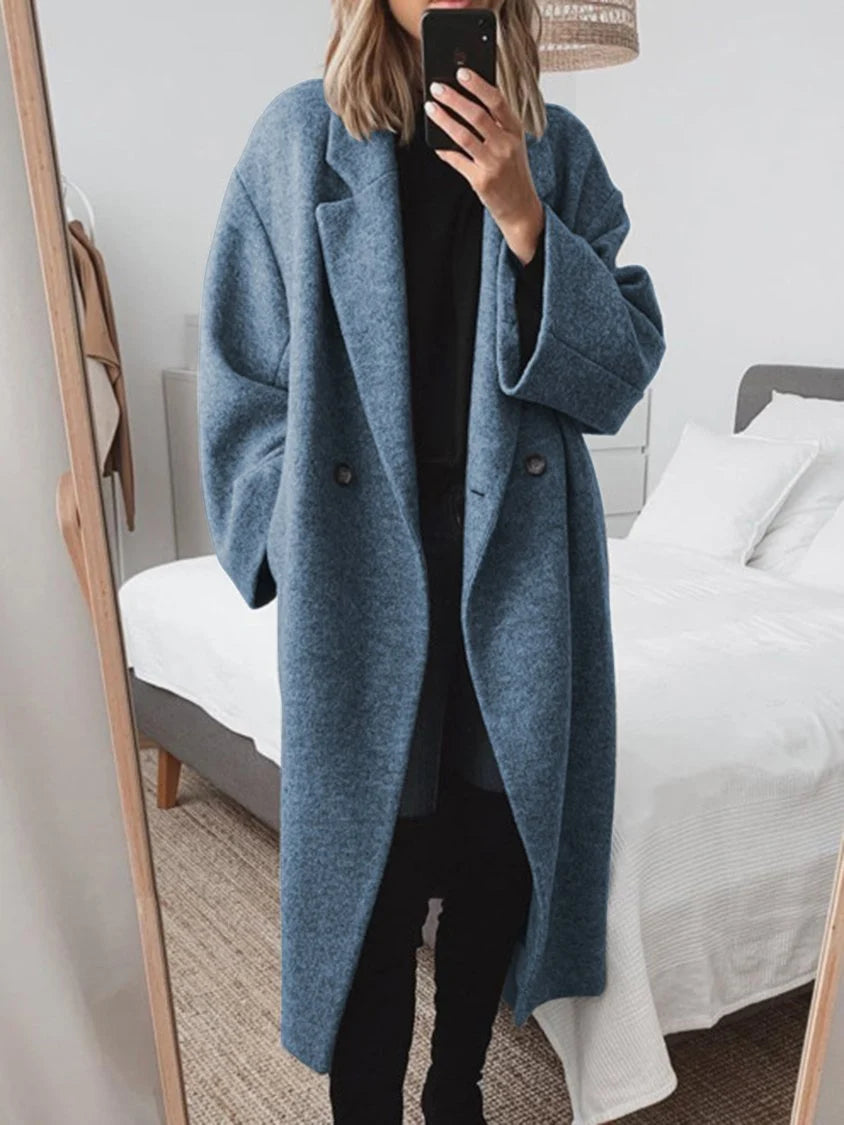 Oversized Wool Double Breasted Coat with Wide Collar 0