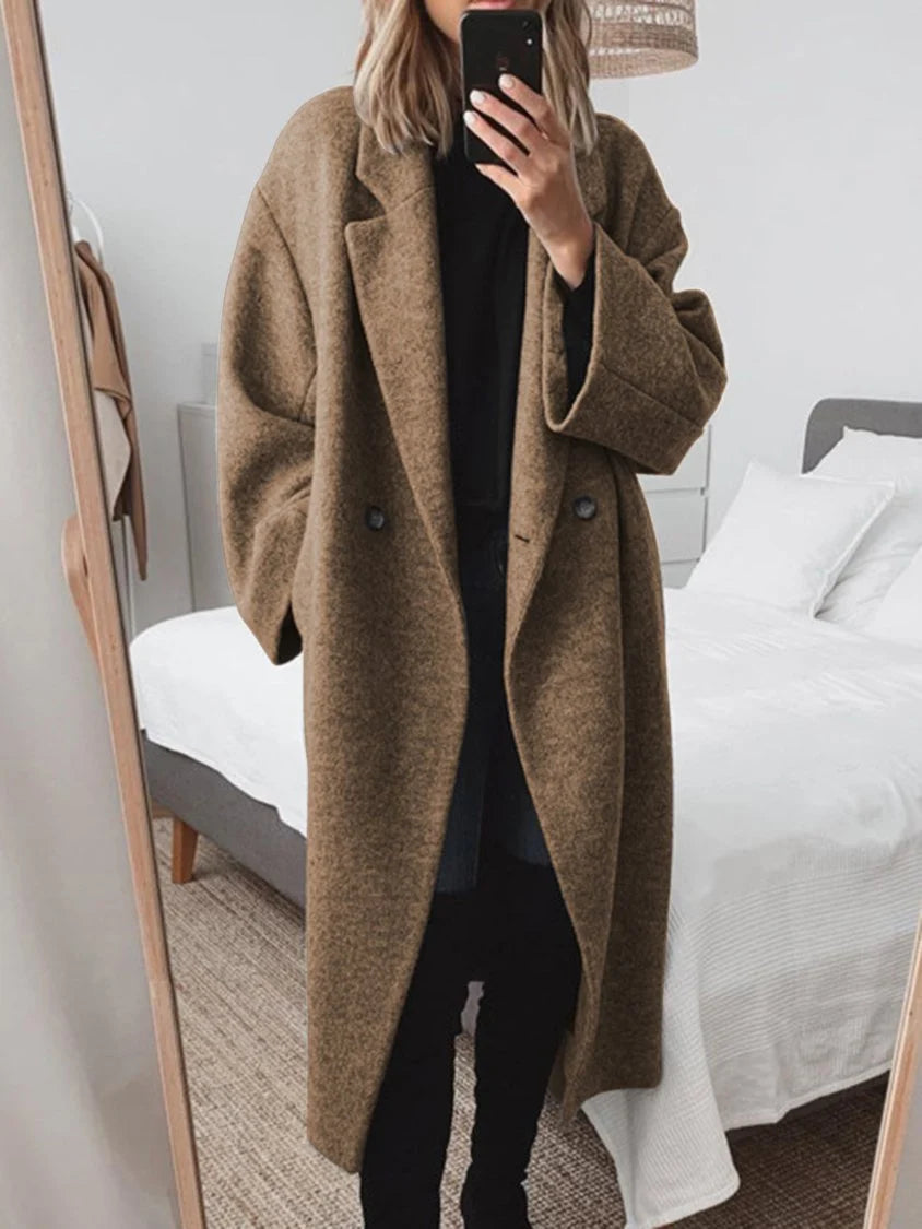 Oversized Wool Double Breasted Coat with Wide Collar 1