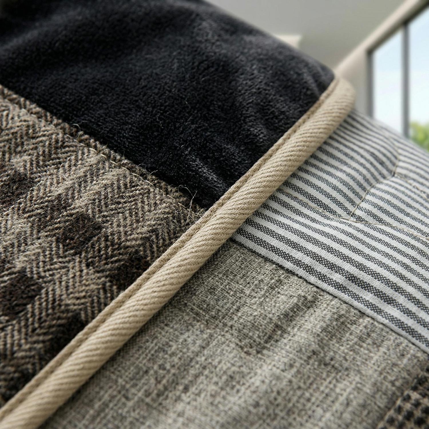 Plaid geometric printed quilt set in all cotton, featuring a modern aesthetic with unique patterns.