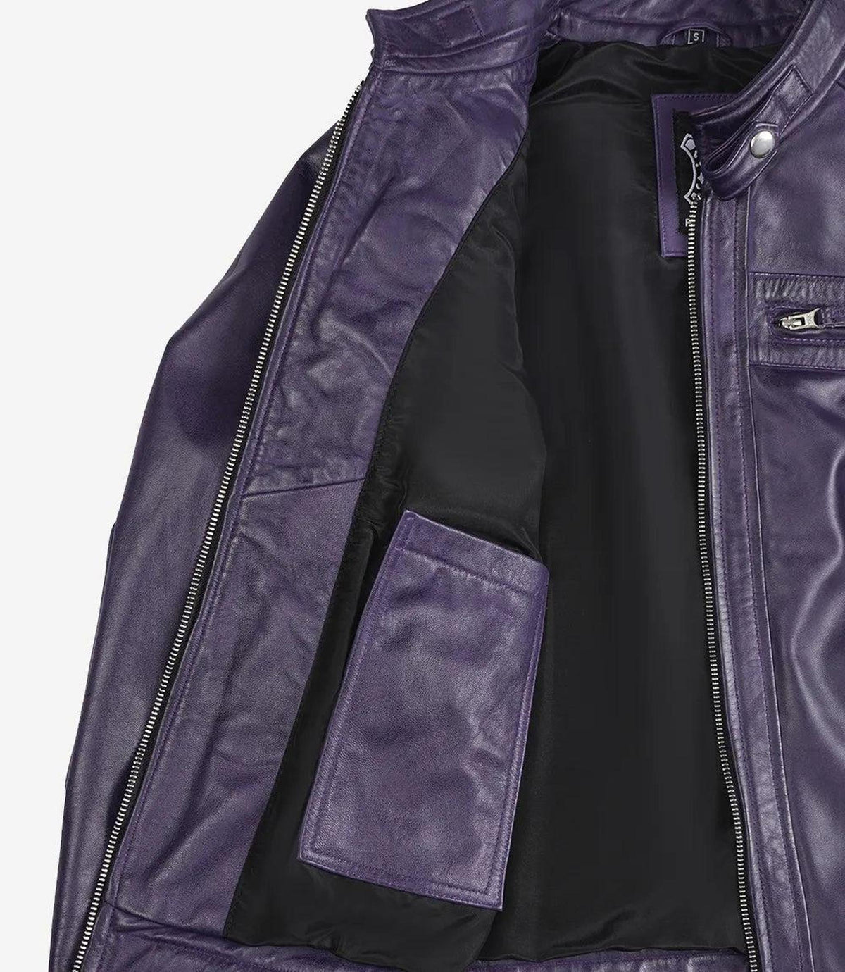 Purple Biker Style Leather Jacket for Women with Quilted Shoulders-Leather Jackets-Glompi-Glompi
