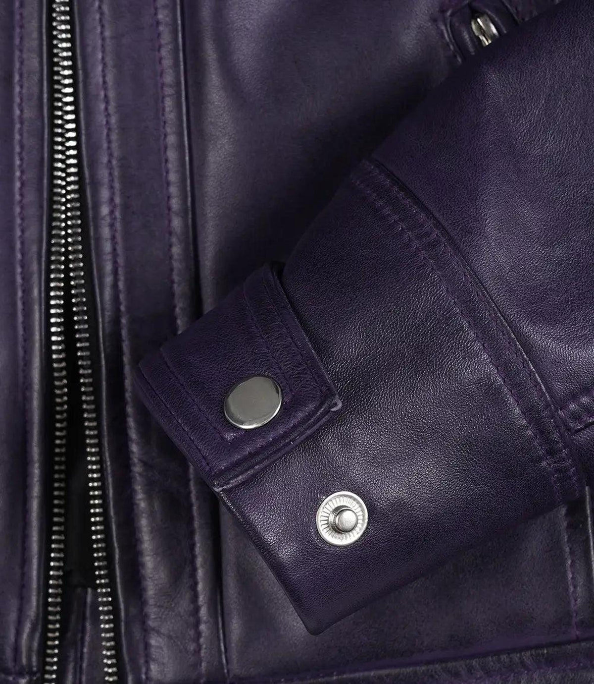Purple Biker Style Leather Jacket for Women with Quilted Shoulders-Leather Jackets-Glompi-Glompi
