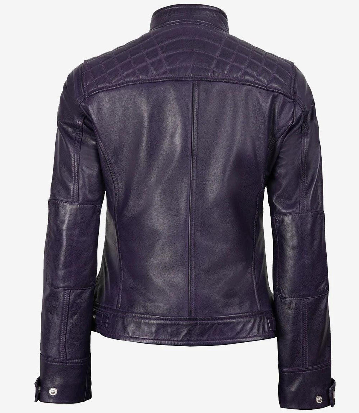 Purple Biker Style Leather Jacket for Women with Quilted Shoulders-Leather Jackets-Glompi-Glompi