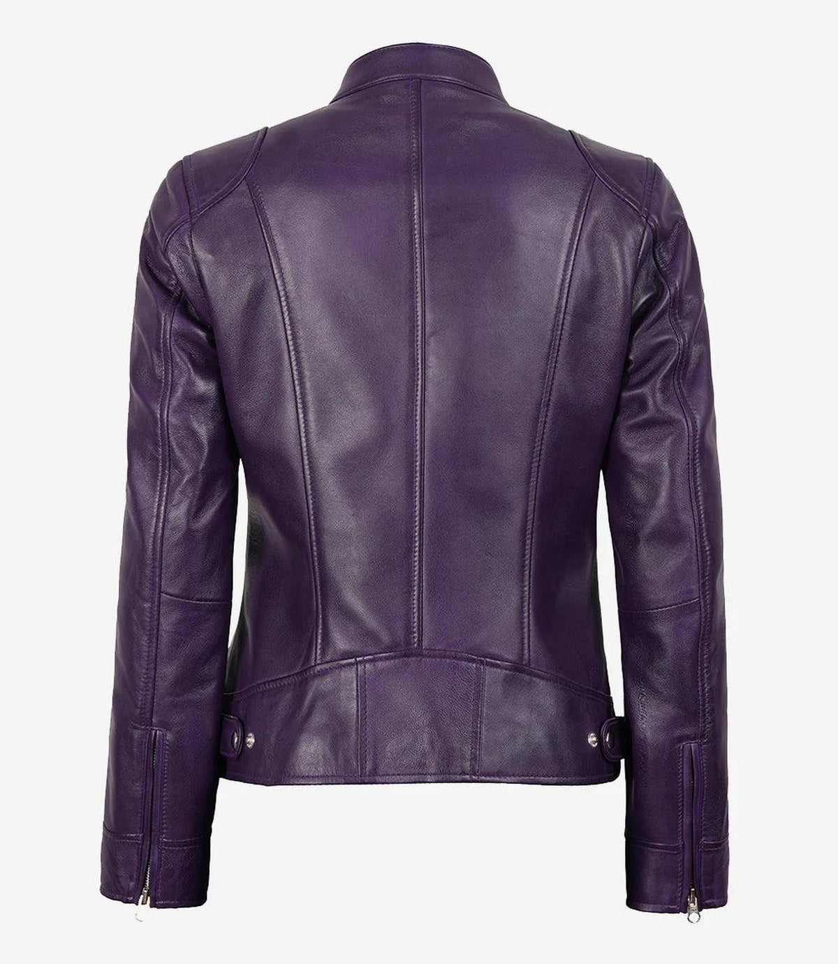 Purple Lambskin Leather Biker Jacket for Women-Leather Jackets-Glompi-Glompi