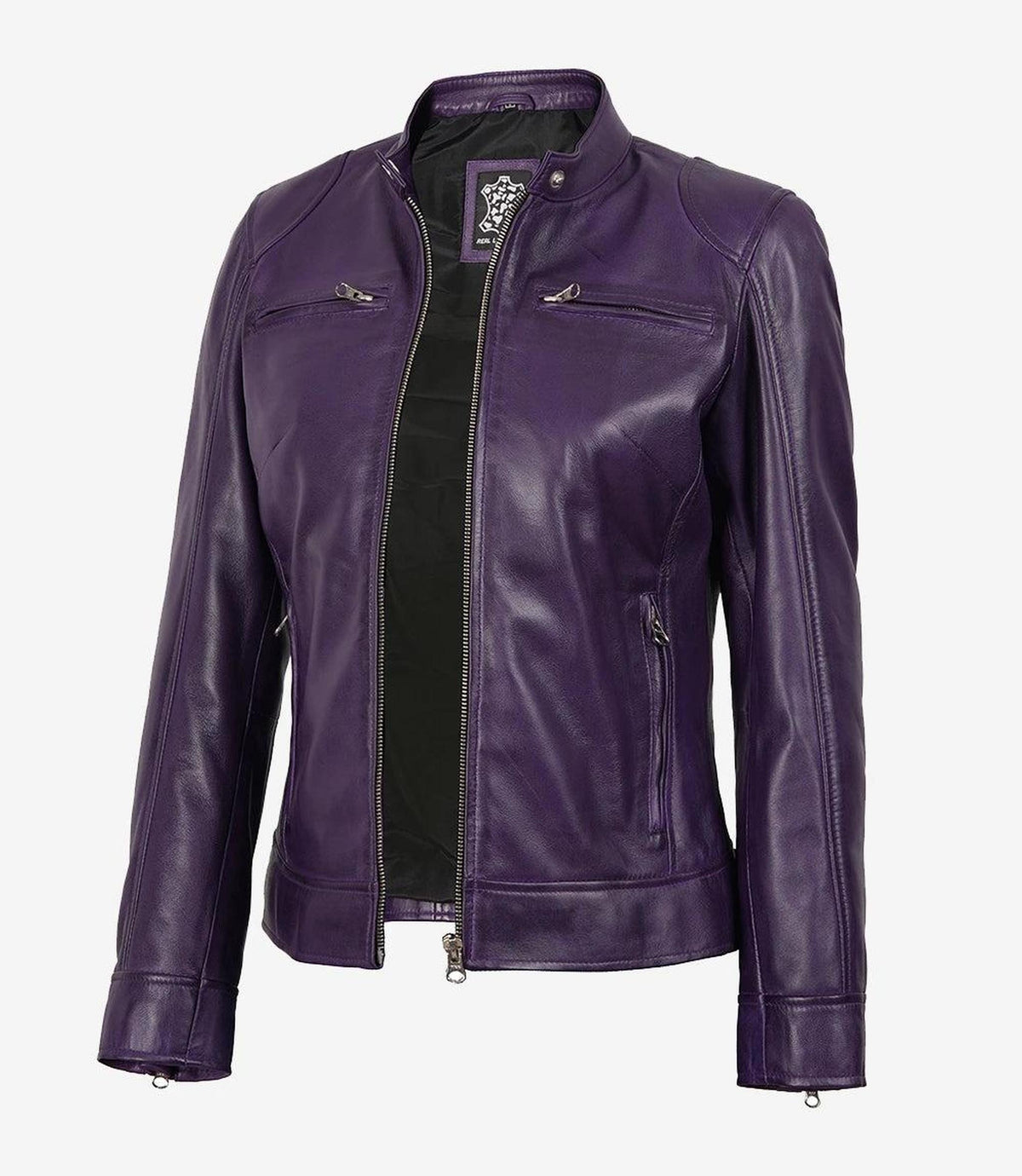 Purple Lambskin Leather Biker Jacket for Women-Leather Jackets-Glompi-XS-Glompi